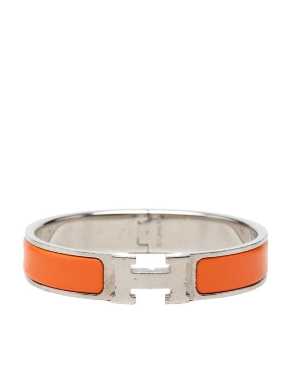 Hermes Click PM Enamel Bracelet Bangle Silver Orange Metal